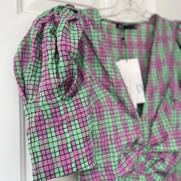 NWT ZARA Plaid Puff Sleeve Midi Dress S - Picture 9 of 16